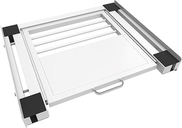 Nisorpa Marco de conexión para lavadora y secadora, universal, 60 x 55 cm, marco intermedio con placa extraíble de chapa de acero, conexión con tendedero, incluye correa de amarre
